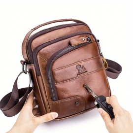 [Genuine Leather Crossbody Bag] Niu Genuine Leather Crossbody Bag with Adjustable Shoulder Strap, Double Compartment Design - Premium Top-Grain Leather, Multiple Zipper Pockets & Ergonomic Padded Back 51.39