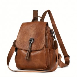 Women's Large Capacity Backpack - Backpack with Adjustable Shoulder Straps & flap closure, Elegant Brown-like, for Travel, Work, School - Everyday Carryall Bag, Versatile Carryall,