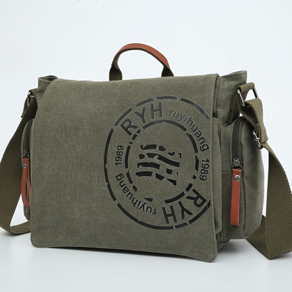 Trendy Canvas Men's Sling Bag - Business Messenger Bag For Document And Tablet, Travel Shoulder Bag, Crossbody Bag - For Hanging Out & Daily Commute